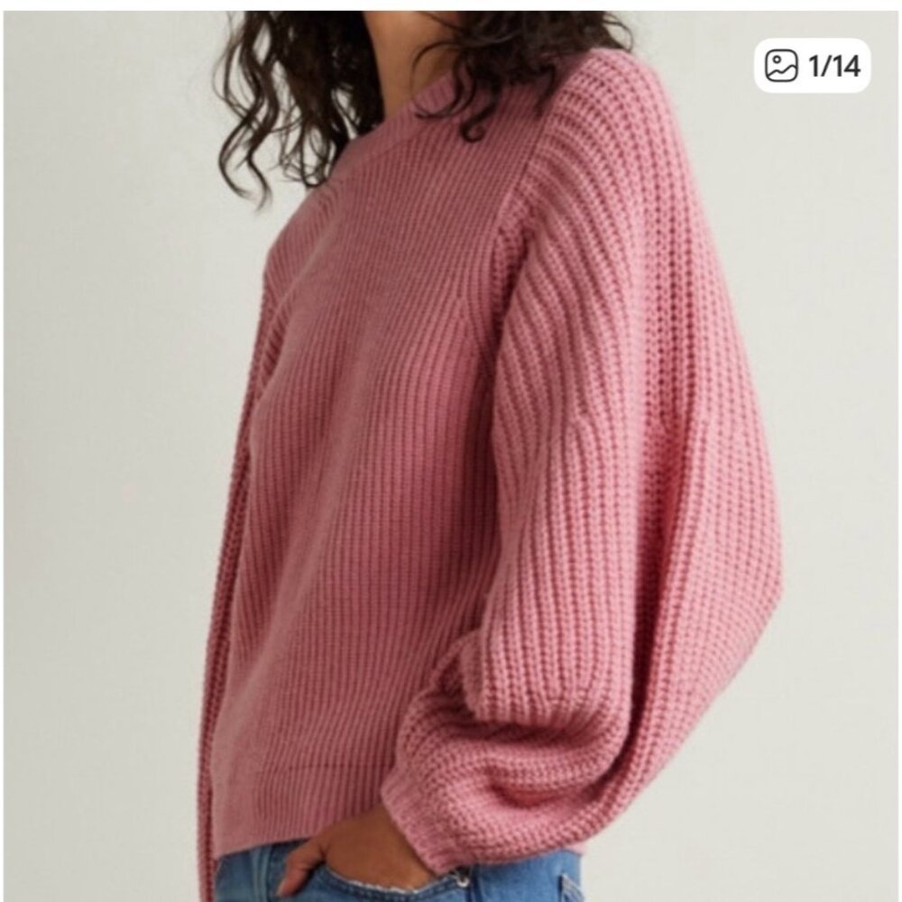 Staud Aura Pink Knit Sweater Balloon Sleeves Womens XL Soft  Wool & Cotton Blend
